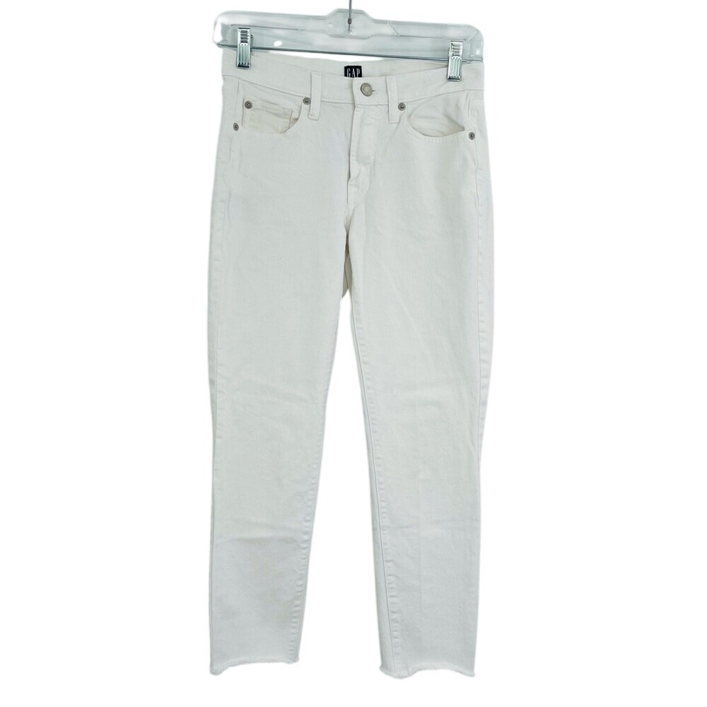 Gap True Skinny Jeans Womens 25 White Raw Hem Cropped‎ Stretch Denim Minimalist